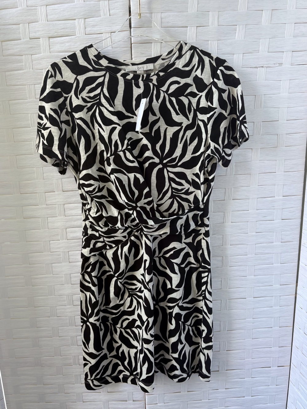 Loft Medium Cotton Tee Dress Black White Short Sleeve Office Casual Short Sleeve